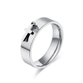 Unisex stainless steel ring with a hanging cross charm pendant in polished silver - 5# / Steel Color Cross