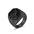 Men's black stainless steel wolf head ring with a hexagonal frame and punk style matte finish - Size 8 / Black