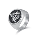 Men's silver Freemason ring in stainless steel with square compass and G symbol - Size 7 / Steel