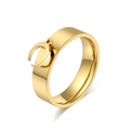 Polished gold stainless steel ring with a minimalist crescent moon charm dangle - Gold Moon