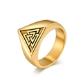 Polished gold Valknut Viking ring made of stainless steel with a Nordic Odin triangle design - Size 7 / Gold