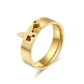 Gold stainless steel ring with a polished wide band and a hanging butterfly charm - Gold Butterfly