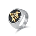 Men's vintage stainless steel Freemason ring with gold Masonic symbol and black inlay - Size 7 / Two-tone (Gold & Silver)