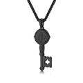 Saint Benedict black exorcist key pendant necklace in titanium steel for men - Pendant Necklace Set / Black