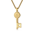 Saint Benedict gold exorcist key pendant necklace with infinity symbol and wheat chain - Pendant Necklace Set / Gold