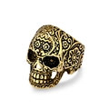 Vintage Totenkopf Ring in Gold mit aufwendiger Blumen-Gravur im Retro-Punk-Stil - 7# / Gold