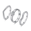 Three-piece stackable titanium steel ring set with star engraving and textured bands - 5# / Steel