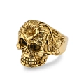 Vintage Gothic Totenkopf-Ring in Gold mit detaillierten Blumen- und Blattgravuren - 7# / Gold