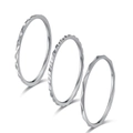 Lot de 3 bagues empilables minimalistes en acier titane 1mm avec textures géométriques - 5# / Argent