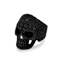 Vintage schwarzer Edelstahl Totenkopfring für Herren mit mexikanischem Blumenrelief - 7# / Schwarz