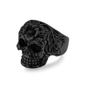 Schwarzer Edelstahlring im Gothic-Stil mit Totenkopf und floralen Rosen-Schnitzereien - 8# / Schwarz