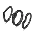 Three-piece stacking ring set in matte black finish with star and wave designs - 5# / Black