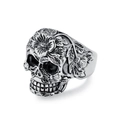 Retro-Hip-Hop-Edelstahlring für Herren mit Totenkopf und feinen floralen Schnitzereien - 7# / Stahlfarben