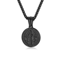 Vintage black Saint Benedict medal pendant necklace in stainless steel with box chain - Black Necklace