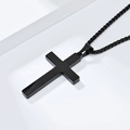 Detailed close-up of a minimalist black stainless steel cross pendant on a beaded chain - Black (3MM 60CM Chain)