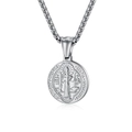 Saint Benedict Medal pendant necklace in silver stainless steel with box chain - Silver Necklace