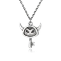 Gothic punk devil horn key pendant necklace in vintage oxidized titanium steel - Antique Silver + 60cm Chain