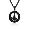 Collar Mjölnir vikingo nórdico con símbolos rúnicos en acero inoxidable negro mate - Conjunto de Collar Colgante Negro (3*60cm)