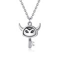 Vintage devil key pendant necklace in oxidized stainless steel with unique horned design - Steel Color With 60cm Chain
