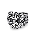 Vintage Nordic Viking Tree of Life ring with skull design in silver stainless steel - Size 9 / Steel