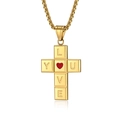 Collar de cruz de acero inoxidable dorado con colgante de corazón LOVE y cadena - Estilo Dorado (Cadena 3mmx60cm)