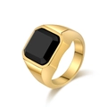 Minimalist gold titanium steel ring for men featuring a square black onyx gemstone - Size 7 / Gold