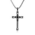 Retro punk stainless steel cross necklace with black gemstone and skull details - With Chain / Steel