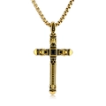 Gold gothic cross necklace with black stone and skull relief on a box chain - With Chain / Gold