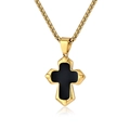 Collar de cruz de acero inoxidable dorado con esmalte negro sobre fondo blanco puro - Cadena de Caja 3mm*60cm / Dorado
