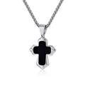 Collar de cruz de acero inoxidable pulido con esmalte negro sobre cadena de caja - Cadena de Caja 3mm*60cm / Color acero