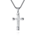 Men's silver stainless steel cross pendant necklace with box chain in polished finish - Steel Color + 3mm*60cm Chain