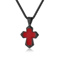 Collar con colgante de cruz unisex en acero inoxidable con esmalte rojo y cadena negra - Cadena de Caja 3mm*60cm / Negro