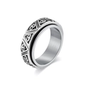 Anillo giratorio Ojo de Horus de acero inoxidable con grabados de pirámides - Talla 7 / Color Acero