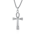 Pendente croce Ankh in acciaio inossidabile argento lucido con zirconi scintillanti - Con Collana PL001 / Color Acciaio