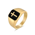 Minimalist gold stainless steel signet ring featuring a black enamel cross design - Size 7 / Full Gold Color