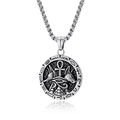 Silver stainless steel Egyptian necklace featuring Horus Eye and Anubis on circular pendant - Steel Color + Necklace Chain