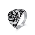 Vintage stainless steel eagle signet ring for men with Gothic engraving and black finish - Size 7 / Steel