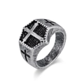 Vintage stainless steel cross ring for men with oxidized silver finish and punk gothic style - Size 7 / Antique Silver