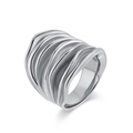 Modern silver titanium steel ring with elegant wavy pleated design for women fashion - Size 6 / Steel