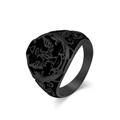 Matte black stainless steel signet ring featuring a vintage embossed double eagle design - Size 7 / Black