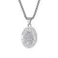 Collana con medaglia ovale Arcangelo San Michele in acciaio inossidabile lucido per uomo e donna - San Michele Ciondolo Solo (Senza Catena)