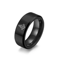 Anillo masónico de tungsteno negro pulido para hombre con logo de Escuadra y Compás - Talla 7 / Negro