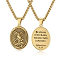 Saint Michael Archangel shield necklace in gold titanium steel with scripture engraving - St. Michael Relief With 60cm Rope Chain / Gold