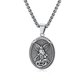 Vintage St. Michael Archangel pendant necklace with oval shield and guardian angel relief - St. Michael Relief With 60cm Rope Chain / Steel