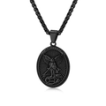 Saint Michael Archangel vintage shield pendant necklace in black polished stainless steel - St. Michael Relief With 60cm Rope Chain / Black