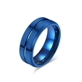 Polished 8mm blue tungsten steel ring for men with minimalist black center groove - Size 7 / Blue