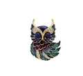 Exquisite owl brooch with purple enamel wings and blue crystal eyes on gold base - Blue