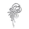 Elegante broche de flor de narciso plateado con perla blanca y cristales finos - Plateado