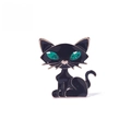 Spilla gatto elegante in smalto nero con occhi in gemma verde e finitura oro rosa - Nero