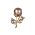 Dettaglio spilla a forma di fiore con perla marrone e foglie dorate con strass - Oro